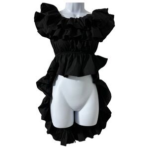 Mirror Asian boutique black high low ruffle top small